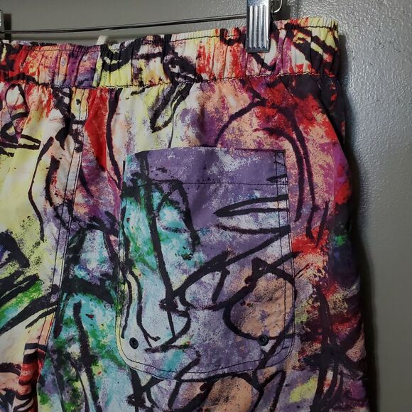 Urban Outfitters Men's Swim Trunks Size Medium Multicolor Abstract Graffiti - Picture 7 of 11
